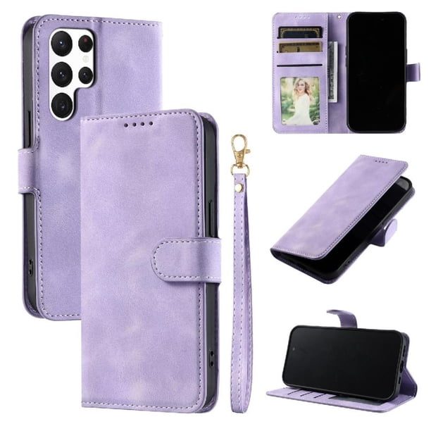 Funda Cartera para Samsung Galaxy S24 Ultra Tapa con Ranuras, Soporte y Correa Morado