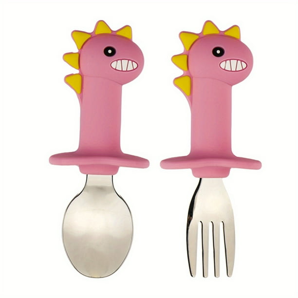 Dinosaur Toddler Fork And Spoon Utensil Set, 2 Pack, Dinosaur-shaped Design To Attract Baby's Attention And Make Baby More Willing To Learn To Use Utensils
