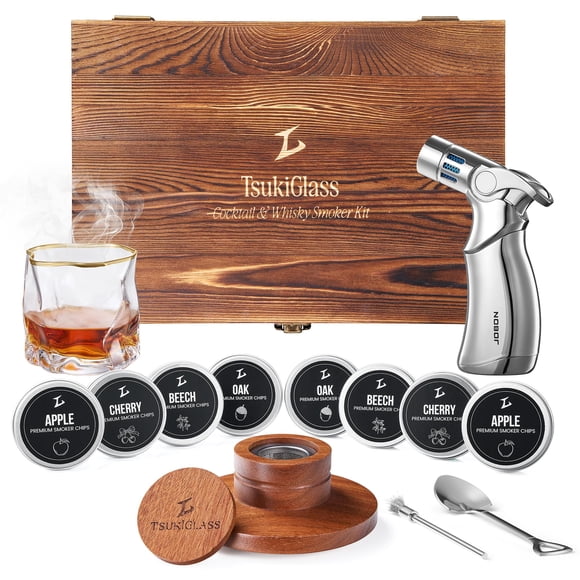 Kit ahumador para whisky TSUKIGLASS de madera de sapele, 8 sabores
