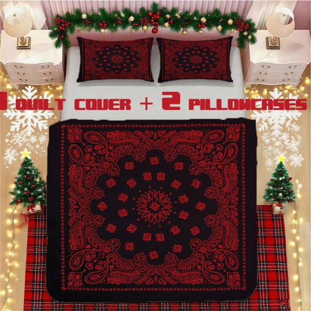 Black and Red Paisley Print Soft Polyester Bedding Decorative & Warm for Bedroom or Guest Room