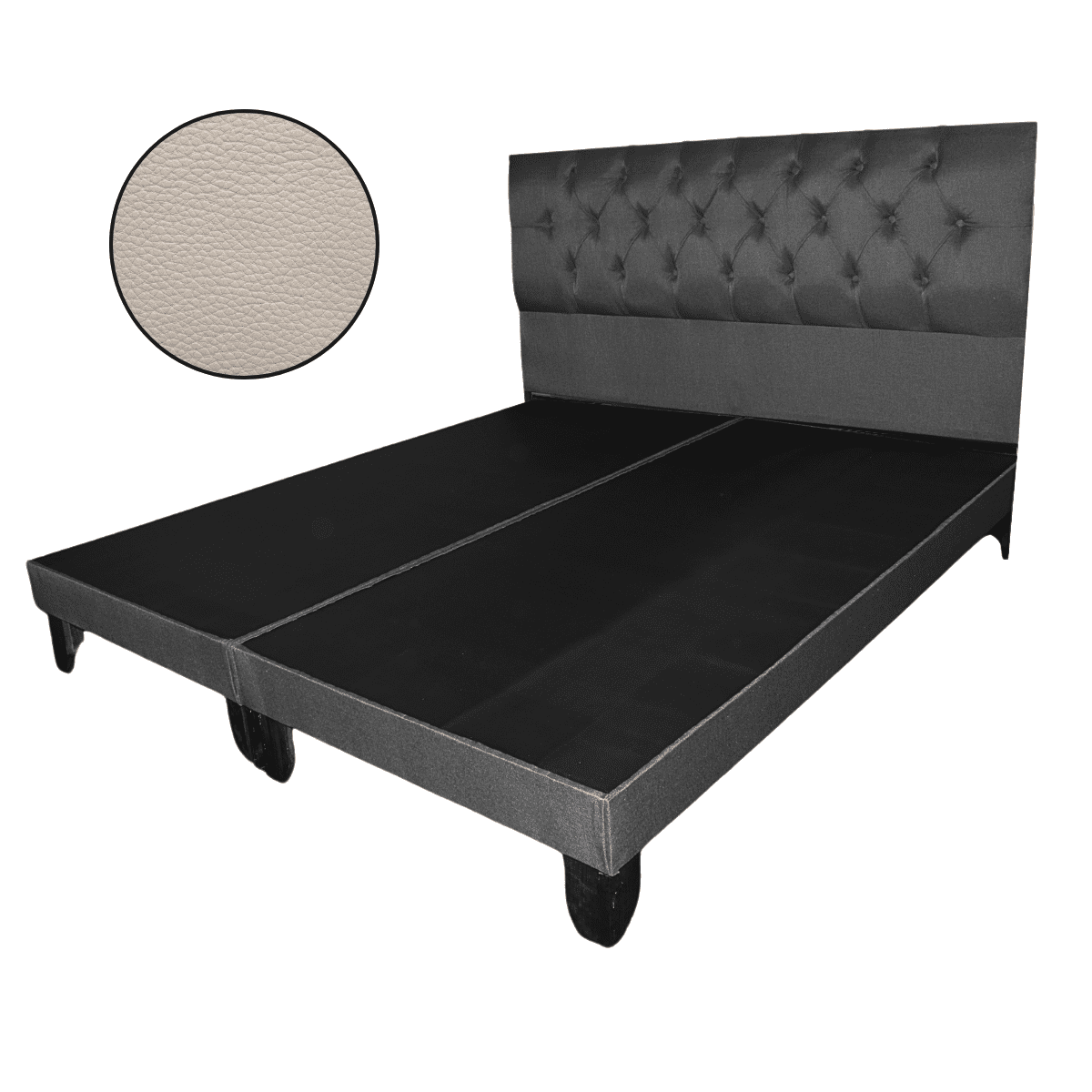 Mueblart - Base De Cama Con Respaldo A Piso Super King Beige Eco Cuero