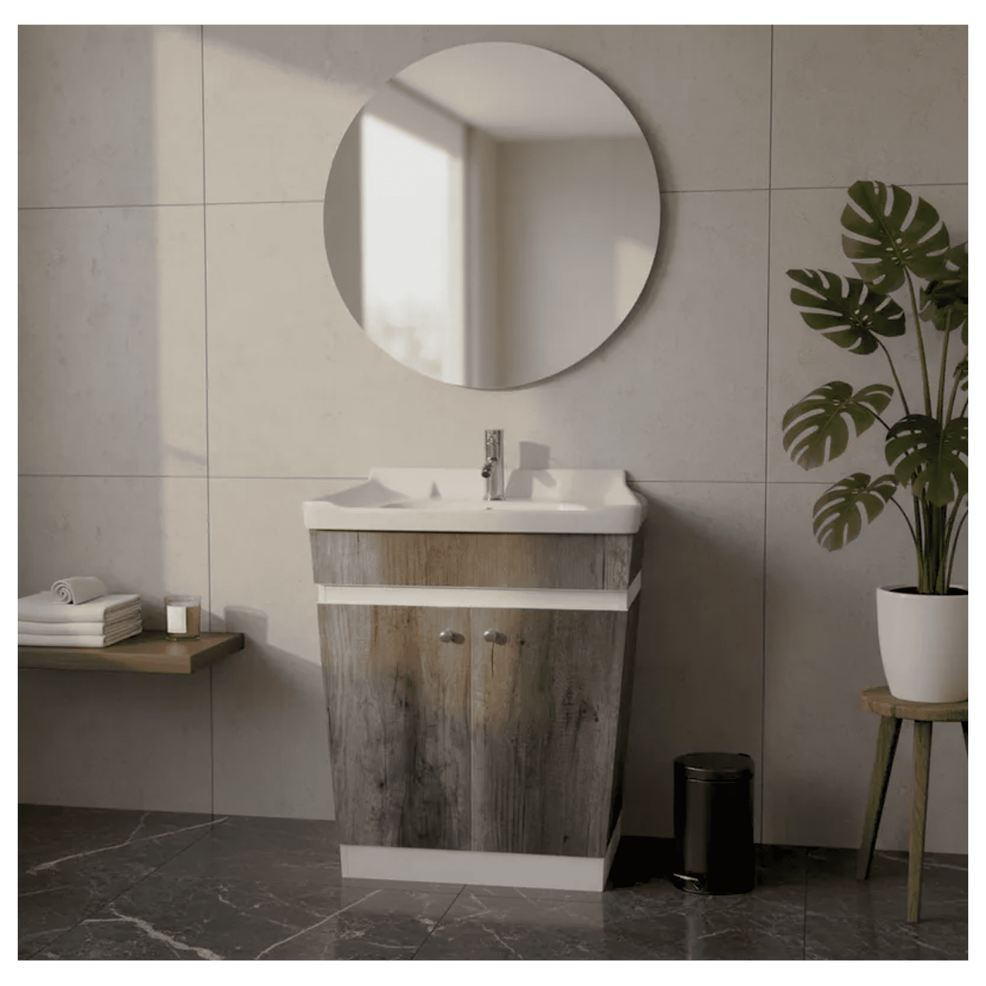 Modern Space - Mueble Vanitorio 60x47 Cm Gris Con Lavamanos Y Grifería ¡listo Para Instalar!