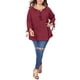 thumbnail image 2 of Agnes Orinda Blusa de Mujer Talla Grande para el Día de San Valentín con Mangas 3/4, Cuello con Lazo, Diseño Hueco, Estilo Campesino para Primavera y Otoño, Talla 2X, Color Burdeos, 2 of 8
