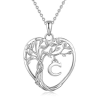 Heshpaws 925 Collar De Árbol Eterno De La Vida De Plata De Ley Para Mujeres A-Z Carta Inicial Collar, Regalo De Joyería De Cumpleaños Aniversario