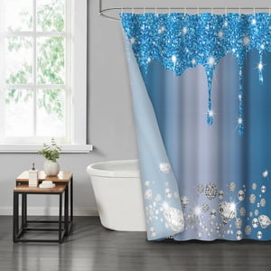 Lvrlvr 1 Pieza Cortina De Ducha Con Diseño De Brillo Azul Y Diamantes, Estilo Glamour Moderno, Tamaño 180X180 Cm + 12 Ganchos De Tipo C