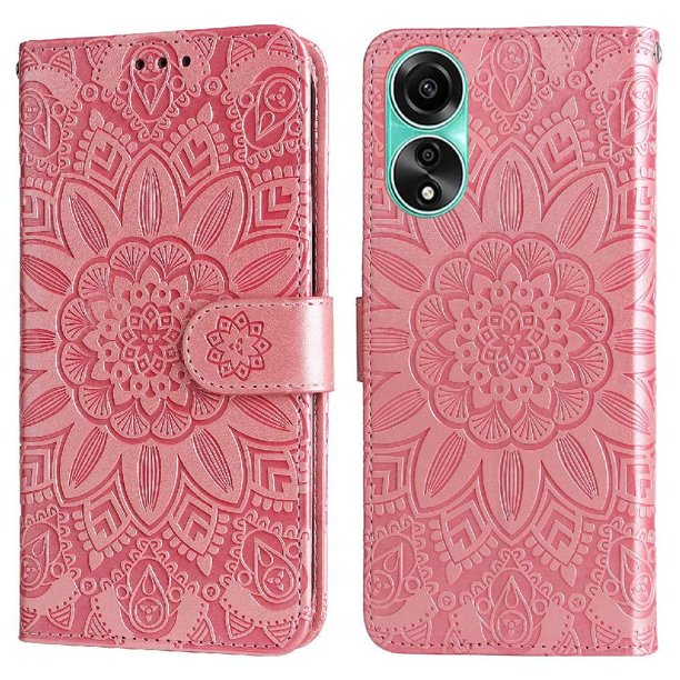 Funda tipo cartera FOXDOCK para OPPO A78 4G , diseño girasol en relieve, cuero PU, cierre magnético, soporte y tarjetero