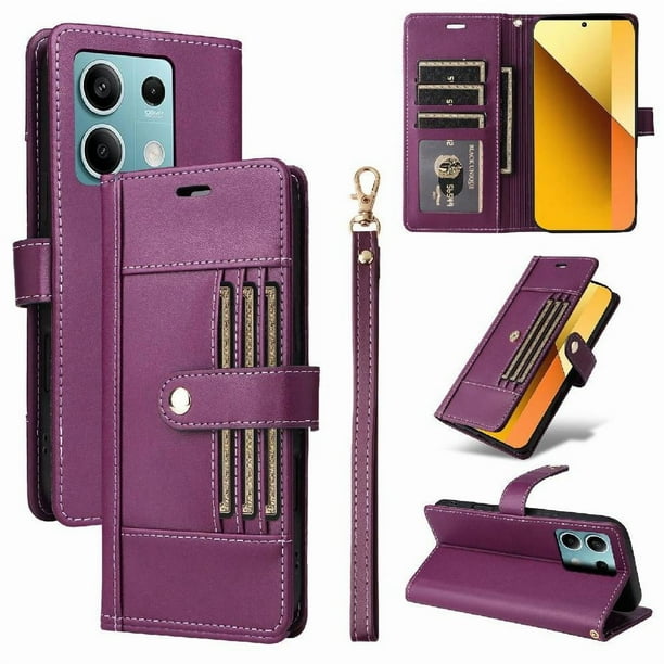 FOXDOCK Funda tipo Cartera para Xiaomi Redmi Note 13 5G – Cubierta de Cuero PU con Múltiples Ranuras, Bolsillo para Efectivo y Correa de Muñeca