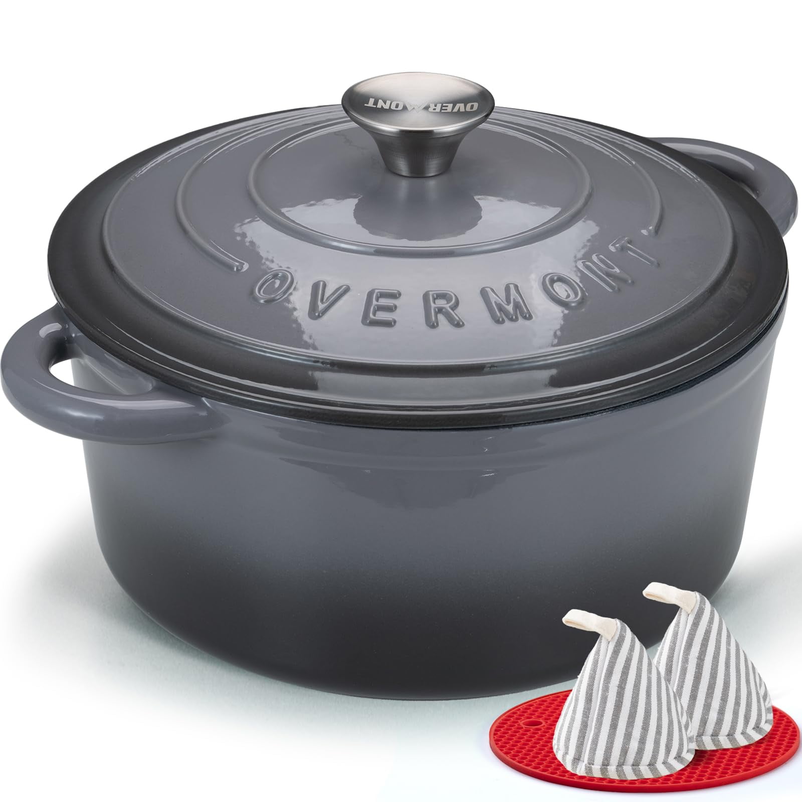 Libro De Cocina Dutch Oven Overmont De Hierro Fundido Esmaltado De 7 Litros Con Tapa, Gris