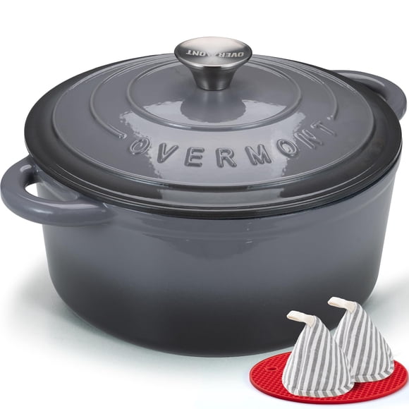 Libro de cocina Dutch Oven Overmont de hierro fundido esmaltado de 7 litros con tapa, gris