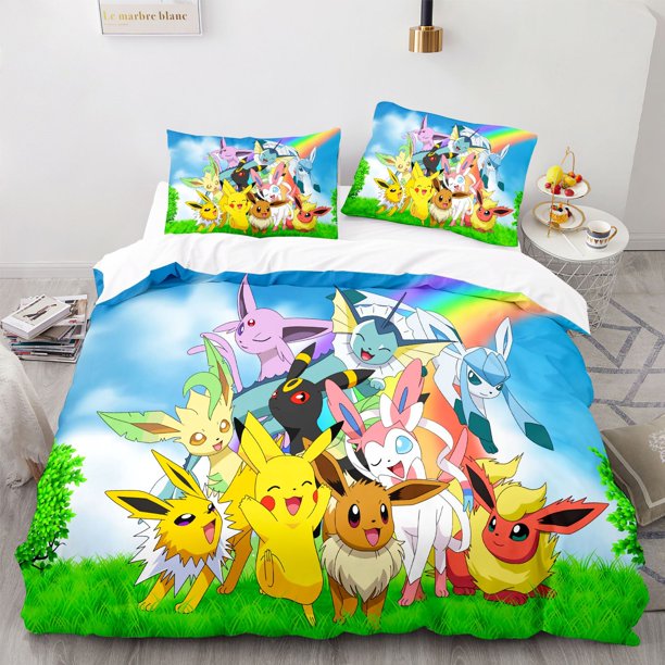 v1114 Bed Sheets Pikachu Bedding Set Home Duvet Cover Bedroom Decor For Kids Boy Girl Duvet Cover Queen King Size 3-Piece Bedding Set (1 Duvet Cover + 2 Pillow Shams) Bed Sheets ju1114