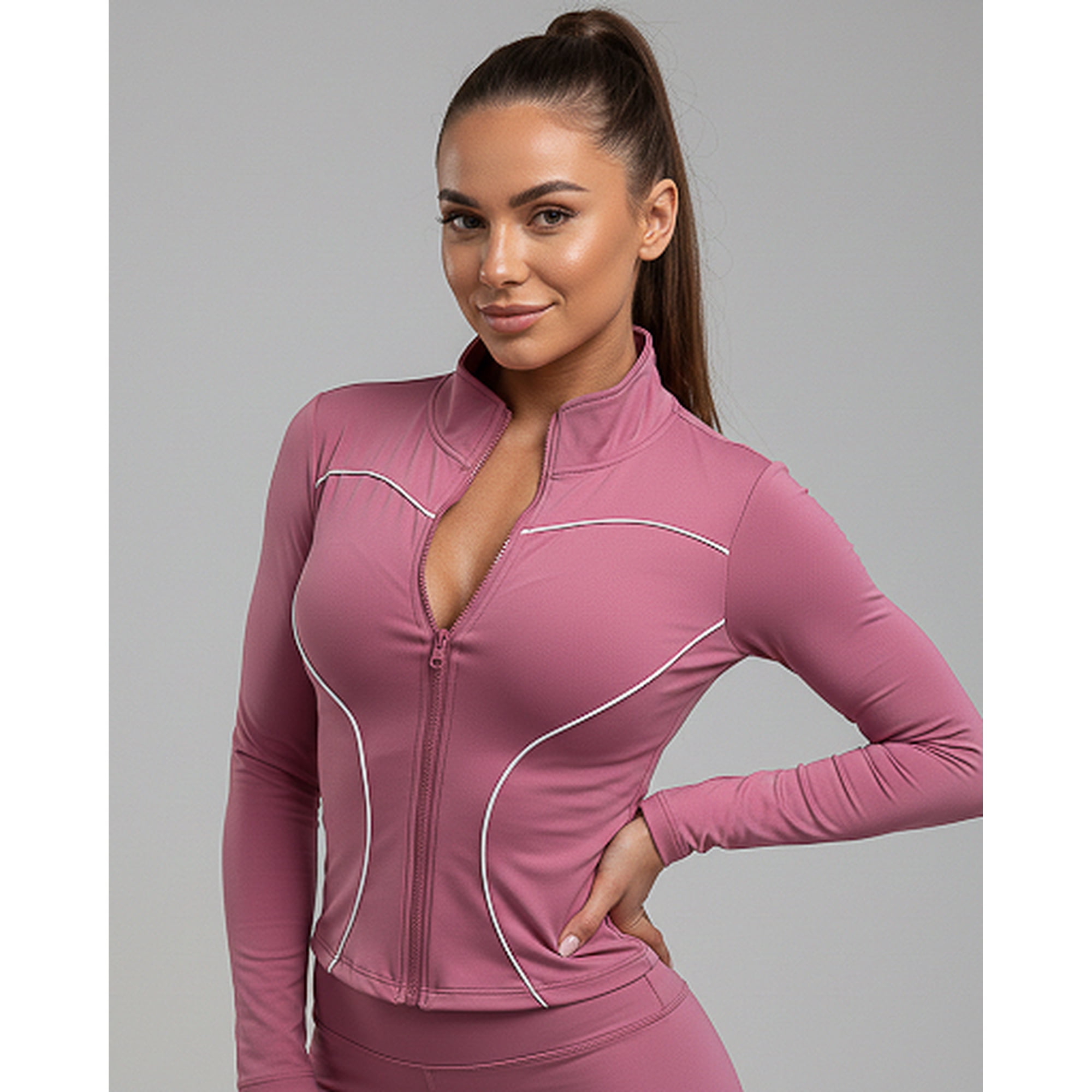 Flix Spa - Chaqueta Deportiva Mujer Compresión Gym Fitness Entrenamiento Con Líneas Blancas