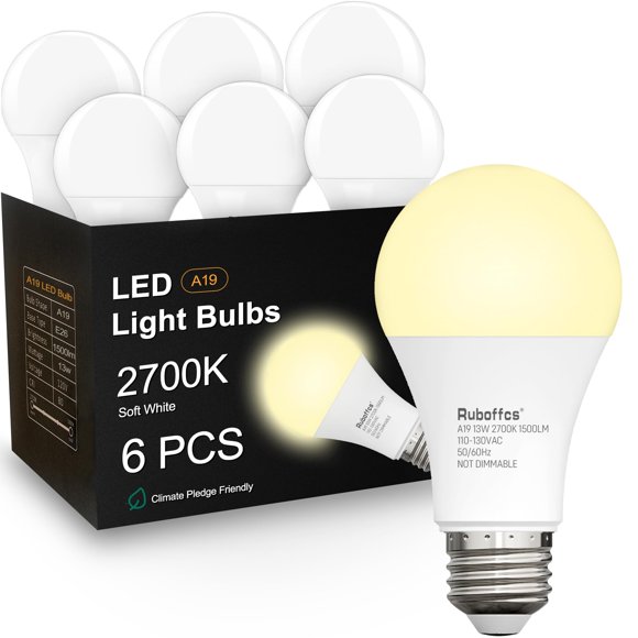 Bombilla LED Ruboffcs A19 13W 2700K Pack de 6