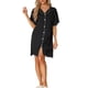 thumbnail image 1 of INSPIRE CHIC Camisón de Satén para Mujer con Botones, Regreso a Clases, Manga Corta, Camisa de Dormir con Cuello en V y Ribete en Contraste, Vestido de Ropa de Casa Sedoso, Talla S, Negro, 1 of 6