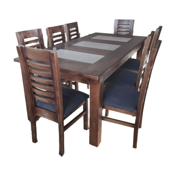 Jgo Comedor Florencia 8s Nogal Ceramica Gris