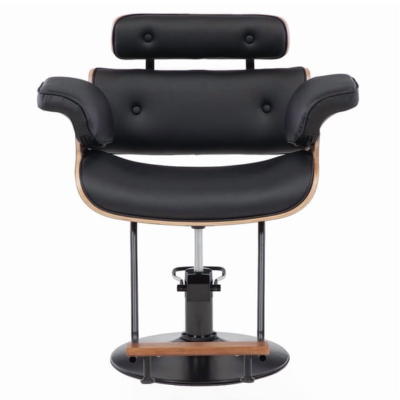 Silla de peluquería hidráulica negra con madera