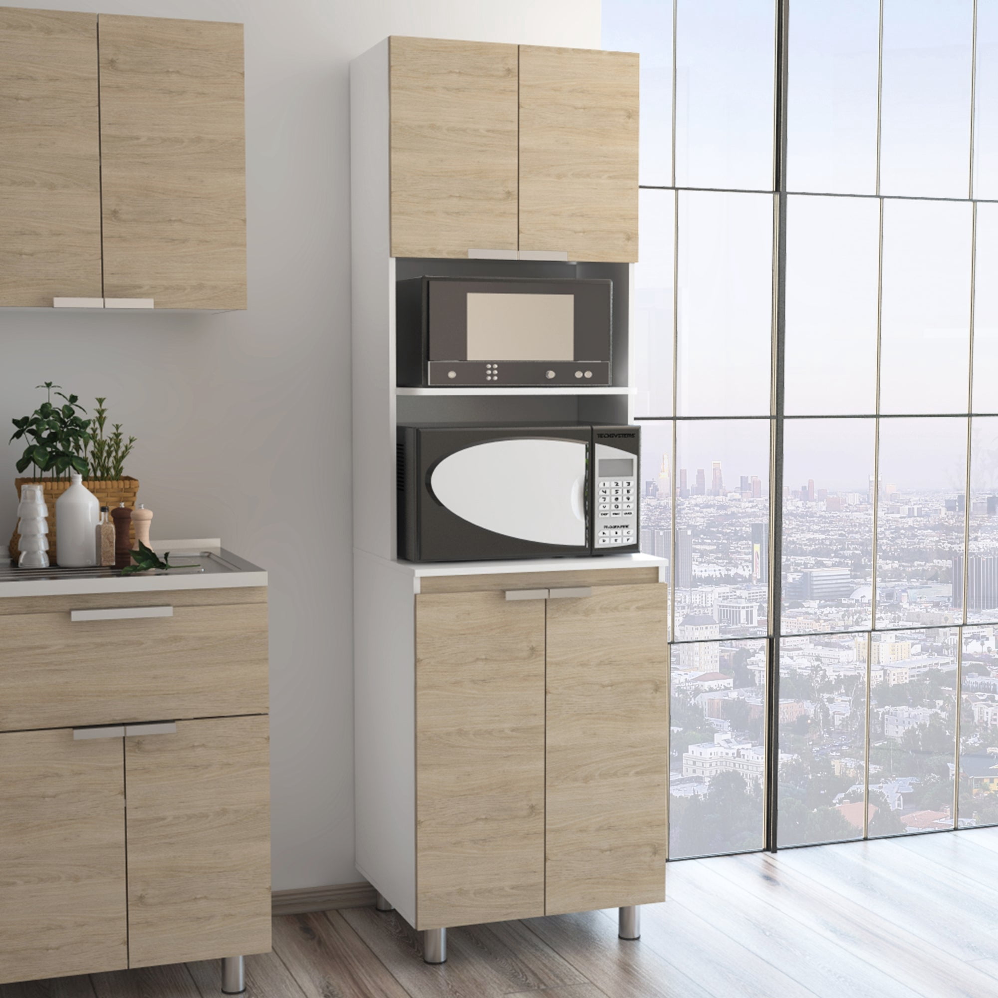 Tuhome - Mueble Para Microondas Fendi 205x60x51,3 Cm Rovere Y Blanco