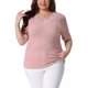 thumbnail image 1 of Agnes Orinda Blusas de Talla Grande para Mujeres Cuello en V Manga Corta Jersey Tejido Casual 2X Rosa, 1 of 6