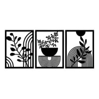 Genérico - 3 Cuadros Plantas Líneas Abstractas Mdf Negro