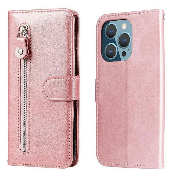 Funda con Cremallera para iPhone 14 PRO, Carcasa Cartera de Cuero PU con Soporte y Tarjetero