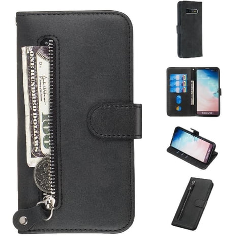 Gangxun - Funda Con Cremallera Para Samsung Galaxy S10 Plus, Carcasa Cartera De Cuero Pu Con Soporte Y Tarjetero