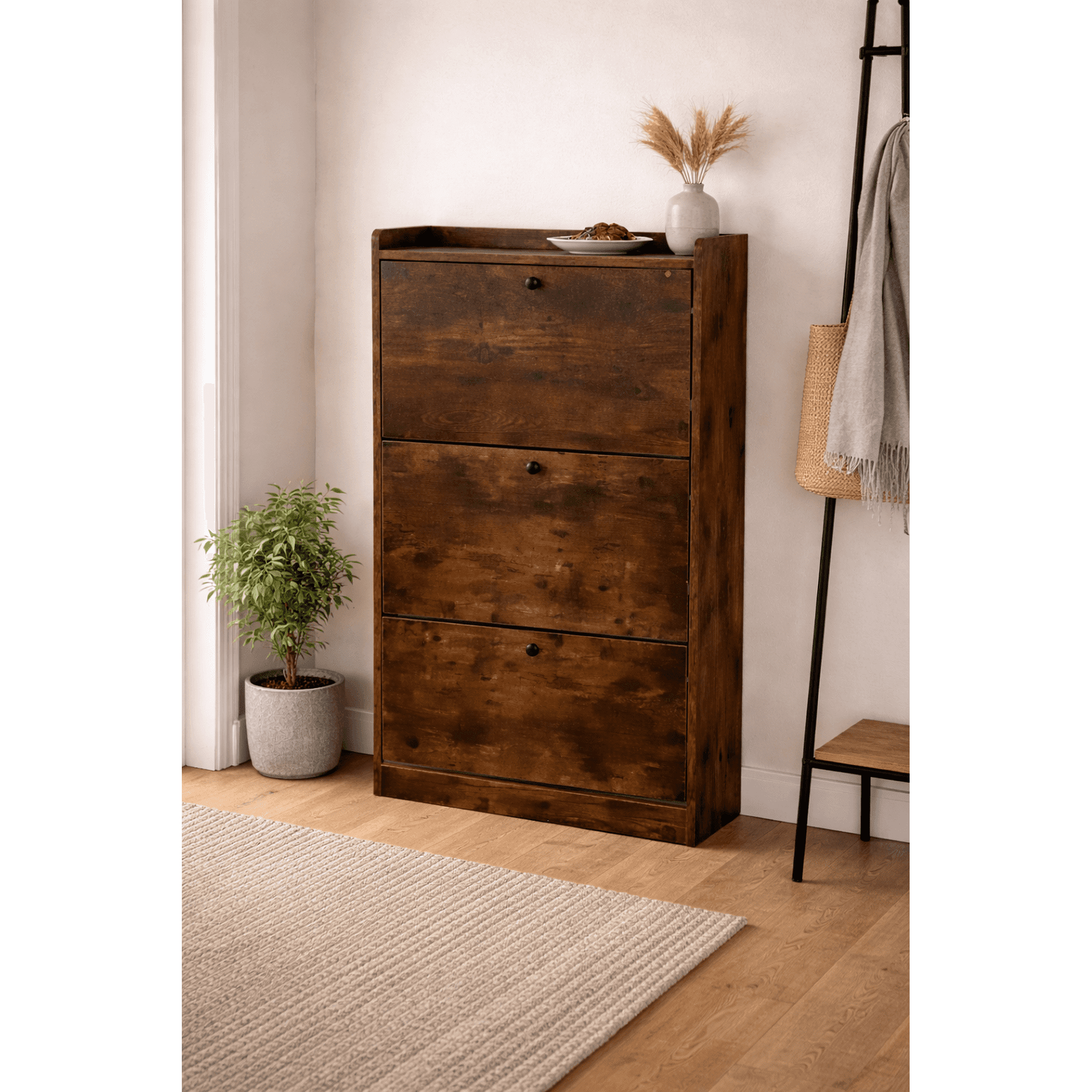 Space Home - Zapatero Moderno Velux Rústico 18 Pares Diseño Industrial 114×60×24