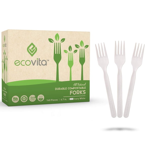 Tenedores Compostables 140 Utensilios Grandes Con Bandeja De 18 Cm