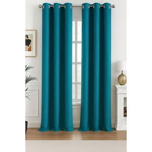 Clems - Pack 2 Cortina Engomada Termica 100% Blackout De Tipo Lino Turquesa 140X225