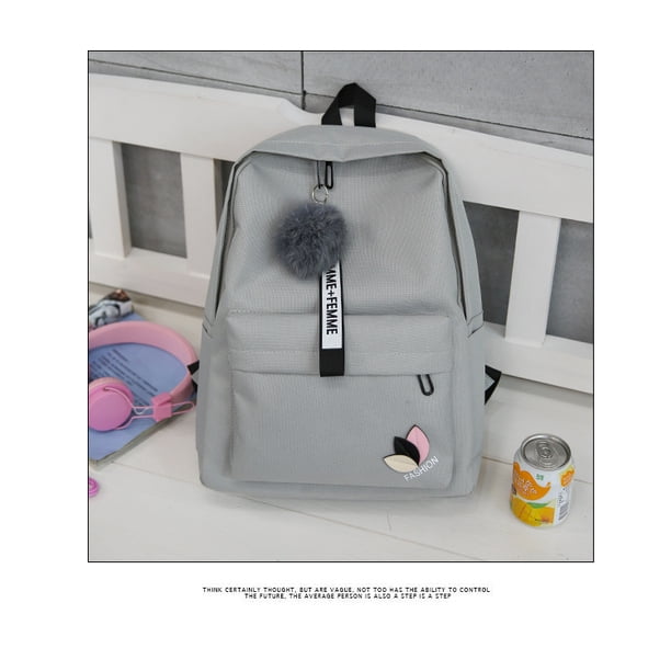 Korean Nylon Casual Women Backpack Canvas Book Bags Preppy Style School Back Bags for Teenage Girls Fur Ball Toy Bag
