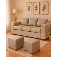 Dkora - Sofá Cedric 3 Cuerpos + 2 Pouf Beige