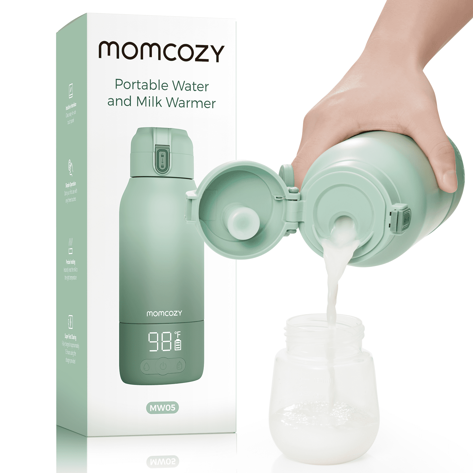 Momcozy Calentador de Leche Portátil para Viajes, Modos de Calentamiento Duales para Leche Materna y Agua