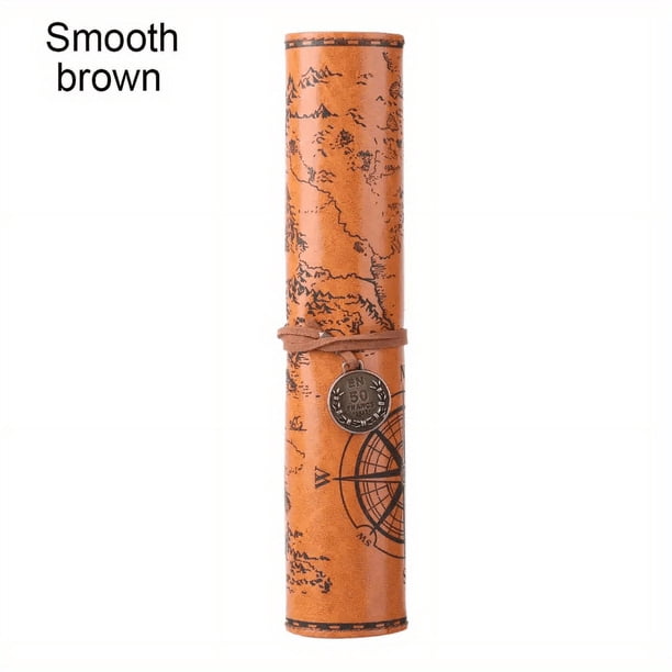 Retro Leather Pencil Case: Large Capacity Roll-Up Pencil Bag with Embossed Buckle - Perfect for Creative Treasure Maps & Drawing!