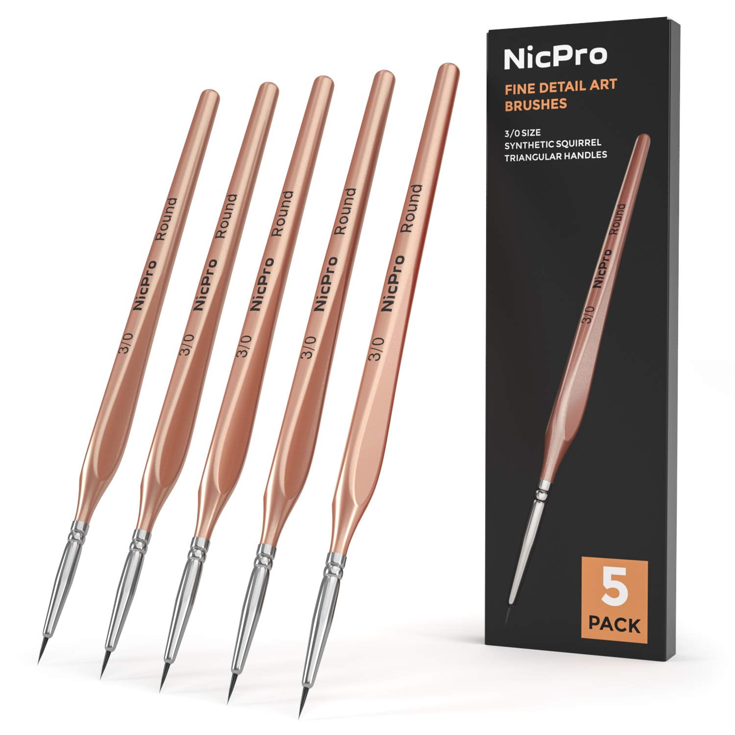 Pinceles Para Pintar Nicpro Detail, 5 Unidades, Punta Extrafina, Tamaño 000