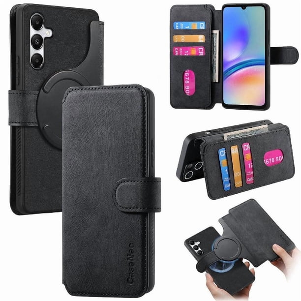 Funda Billetera Magnética para Samsung Galaxy A05S Soporte Tarjetas Desmontable Negro