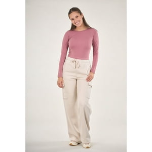 Polemic - Pantalon Franela Cargo Wide Leg Crudo Vw4726 Mujer