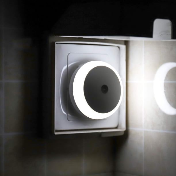 Experience Smart Lighting with 1pc LED White Night Light - Dusk to Dawn Sensor, Perfect for Bathroom, Bedroom, Home, Kitchen and Corridor, Energy Saving, Round Shape