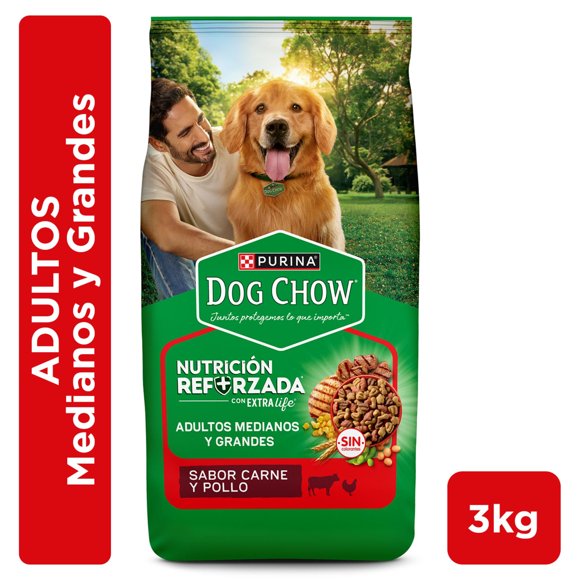 Alimento Seco Perro Adulto Raza Mediana/Grande Carne y Pollo Bolsa, 3 Kg