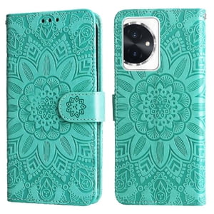 Funda Tipo Cartera Foxdock Para Honor 100 , Diseño Girasol En Relieve, Cuero Pu, Cierre Magnético, Soporte Y Tarjetero