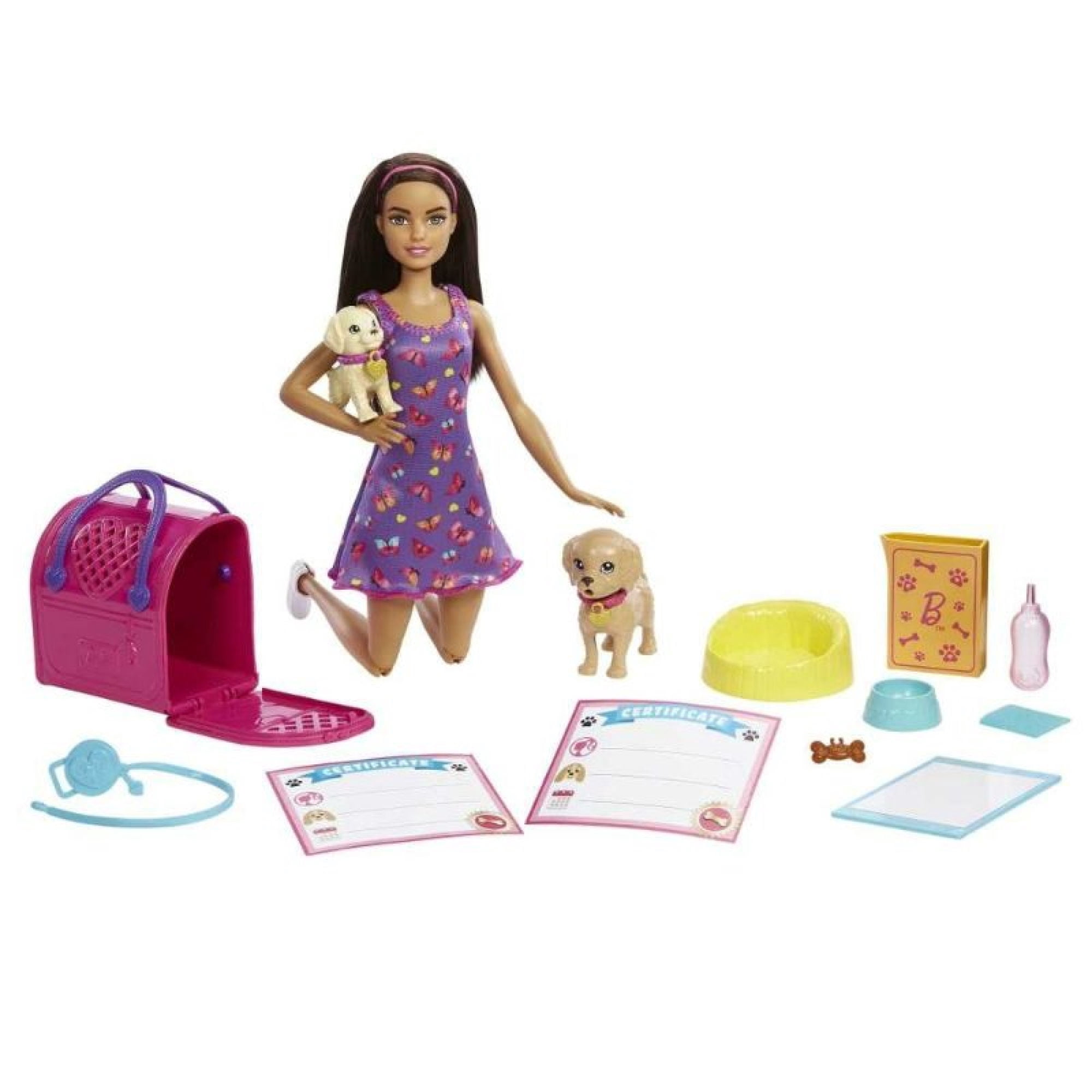 Set de Juego Barbie Adopta Cachorrito Muñeca Mascotas Set 3 años+
