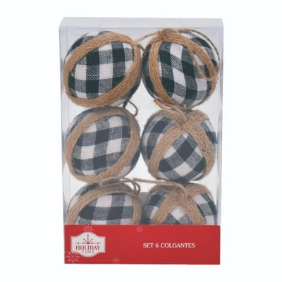 6 Colgantes Esfera Plaid  Holiday Time