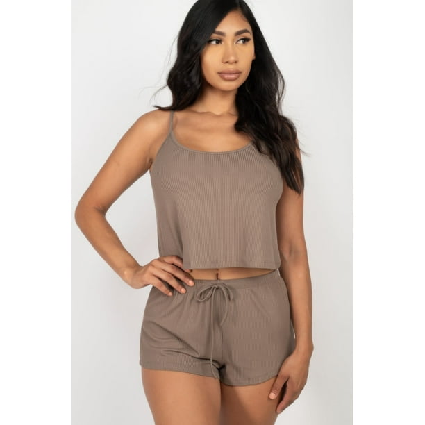Conjunto de Top y Shorts con Tirantes Acanalados