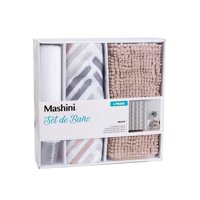 Set De Baño En Caja 4 Piezas Cortina Con Alfombra Mashini
