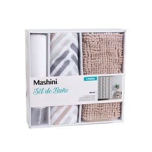 Set De Baño En Caja 4 Piezas Cortina Con Alfombra Mashini