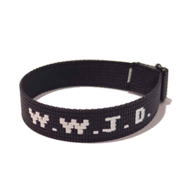 Pulsera unisex con estampado de letras jacquard y correa de muñeca ajustable WWJD