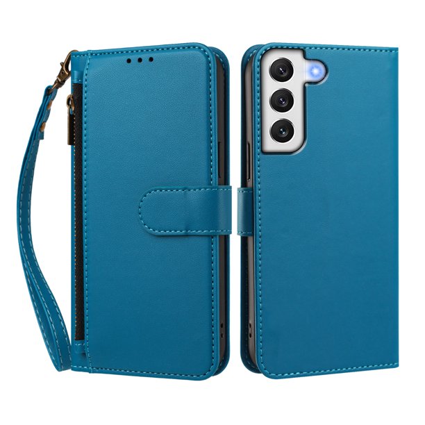 Funda Tipo Billetera para samsung galaxy S22 PLUS 5G con Soporte y Bolsillo con Cierre Azul