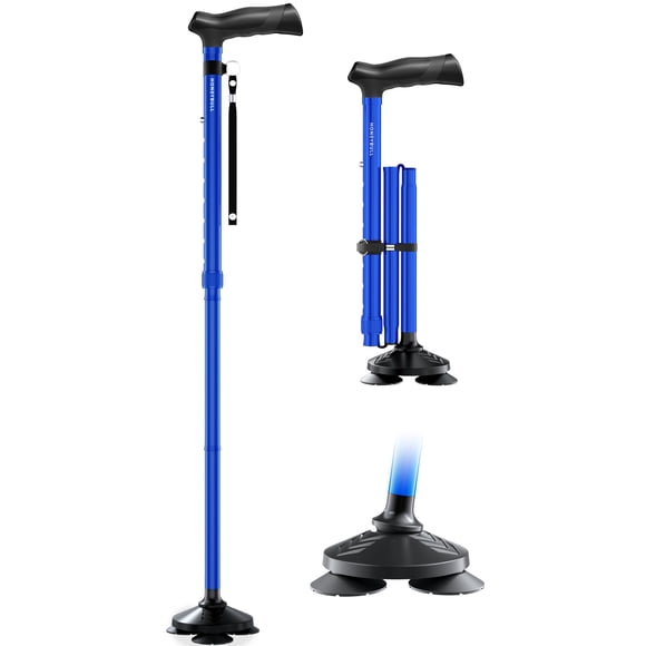 Bastón HONEYBULL, plegable, ajustable, plegable, azul