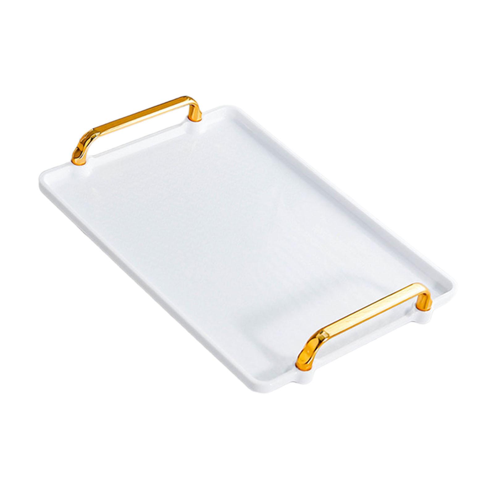 Magideal - Bandeja Para Servir Con Asa, Bandeja De Maquillaje, Bandeja De Té, Plato, Bandeja De Maquillaje Para Baño, Organizador De Mesa Para El Hogar, Centro D Blanco Medio