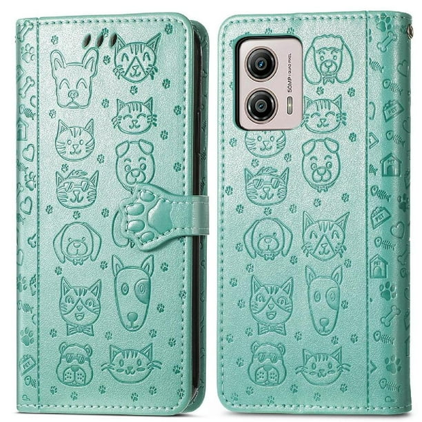 Funda Cartera FOXDOCK para MOTO G53 5G , Flip PU con Relieve de Gatos y Perros, Tarjetero y Soporte