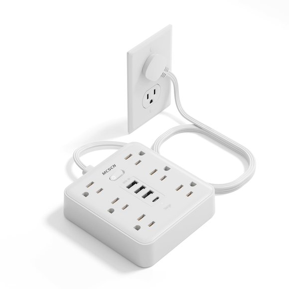 Regleta MCSCN 6 tomacorrientes + 4 puertos USB, cable de 1.5 m, blanco