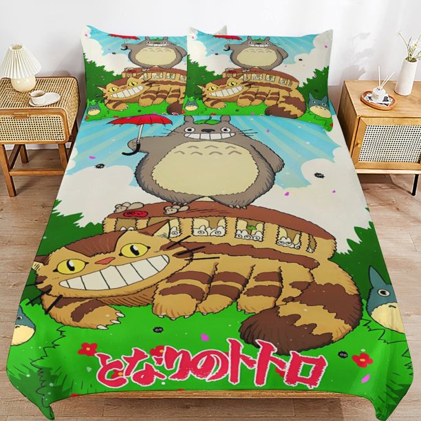 x18 My Neighbor Totoro Bed Duvet Cover Microfiber Bedding Sets 3D Printed Lightweight 3 Piece Comforter Sets, 1 Duvet Cover And 2 Pillow Shams for Kids Boys Girls 79"x90" jn18