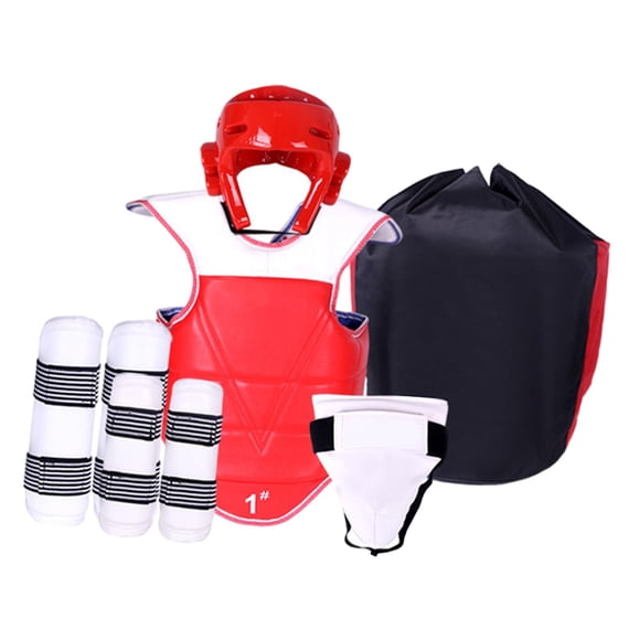 Equipo de protección de taekwondo de 5 piezas, protección corporal para boxeo, equipo de sparring de karate ajustable, engrosado y acolchado para Muay S